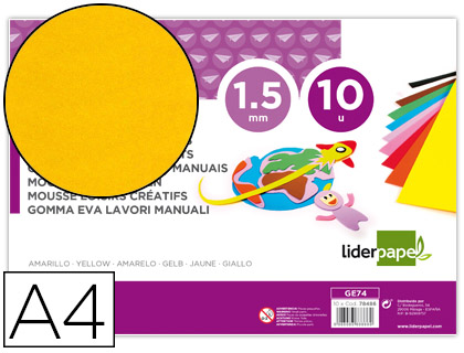 10h. goma EVA Liderpapel A4 60g/m² espesor 1,5mm. amarillo
